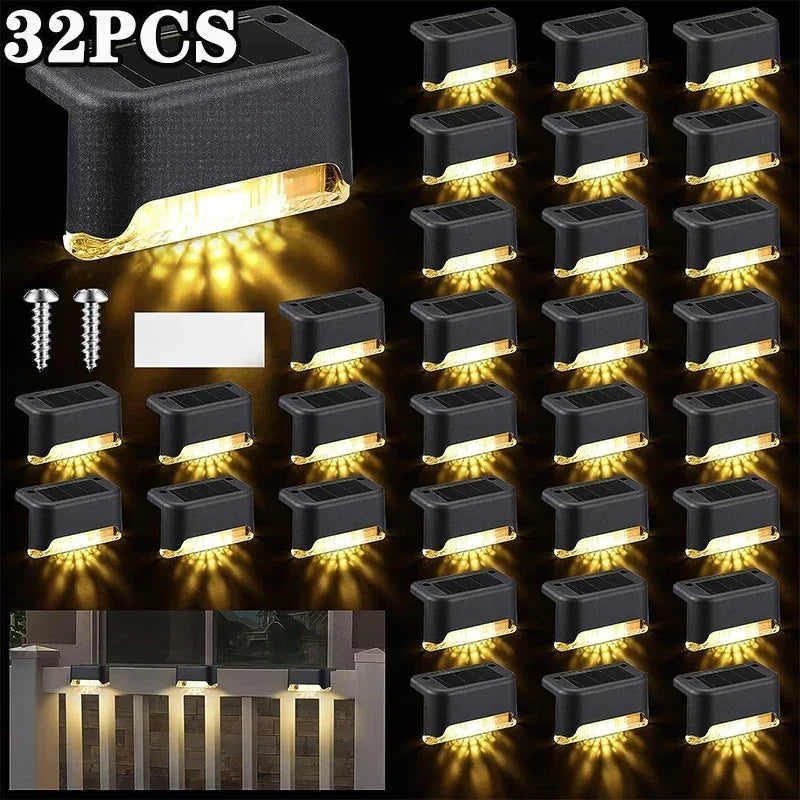 Axyaa Solar Deck Lights: 32-Pack LED Waterproof Outdoor Step Lights for Railing, Stairs, Yard, Pathway.