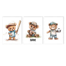 Axyaa Teddy Bear Sports Custom Name Nursery Wall Art Canvas Print Kids Room Decor