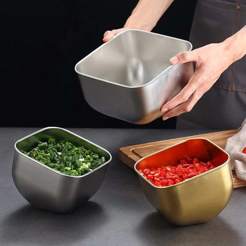 Axyaa Stainless Steel Korean BBQ Veggie Bucket Slanting Bowl, Large Capacity Kitchen Tableware