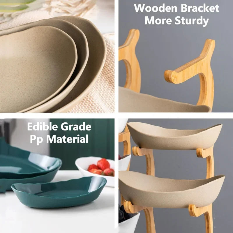Axyaa 2/3 Layer Wooden Dinnerware Set - Partitioned Fruit Bowl, Candy Trays, Salad Bowl