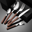 Axyaa Stainless Steel Wooden Handle Cutlery Set - Knife Fork Spoon Teaspoon
