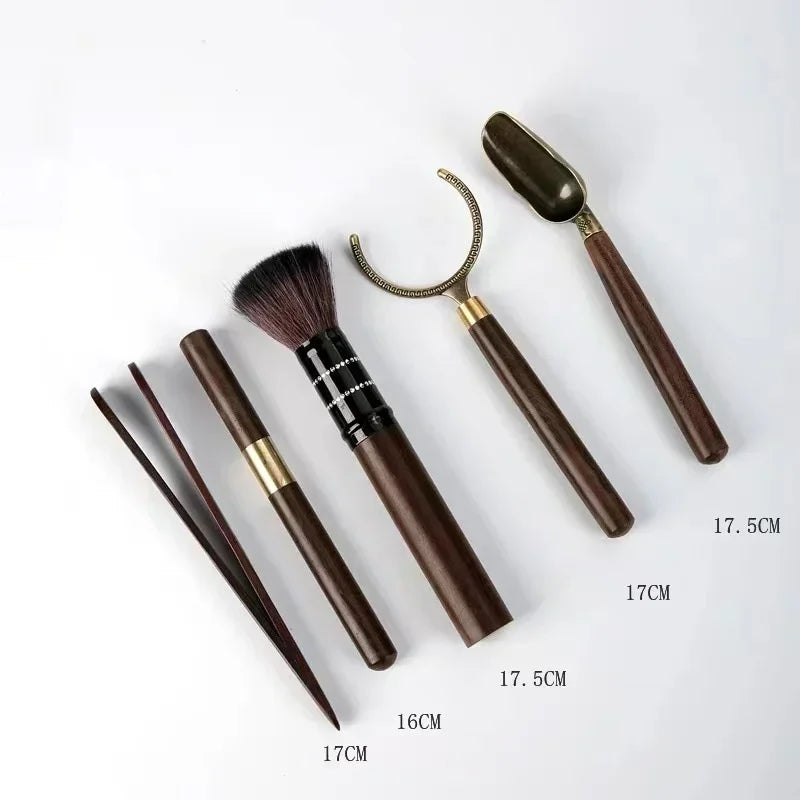 Axyaa Wooden Kung Fu Tea Set Tool Tea Tong Spoon Needle 5pcs Great for Tearoom