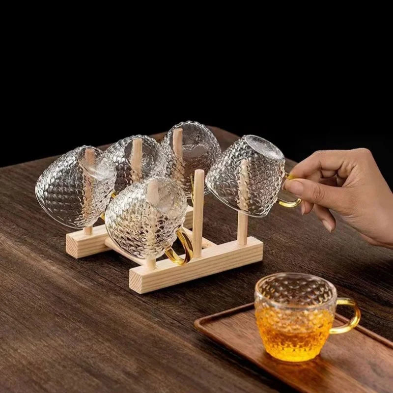 Axyaa 100ml Glass Fish Scale Teacup Set Transparent Handle Kung Fu Small Cup