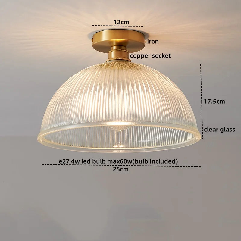 Axyaa Glass Copper LED Ceiling Light Fixture Simple Art Bedroom Living Room Chandelier