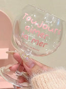Axyaa Cute Girl Pink French Letters Red Wine Glass 7oz Vintage Goblet