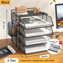 Axyaa 5 Tier Stackable Desk Organizer Tray - Mesh Desktop File Paper Document Organizer