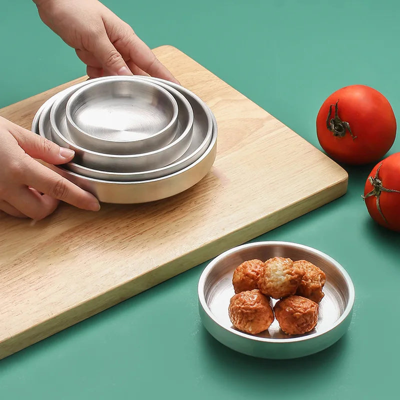 Axyaa Stainless Steel Dipping Bowl Double Layer Round Serving Plate