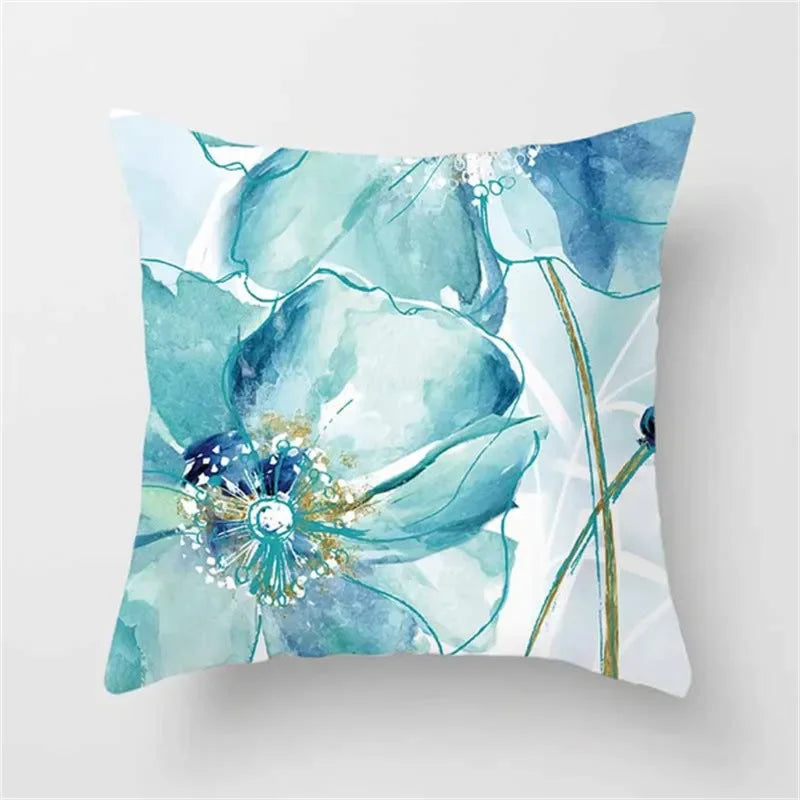 Luxurious Blue Bird Floral Pillowcase by Axyaa - 45x45cm Square Decor for Home & Office