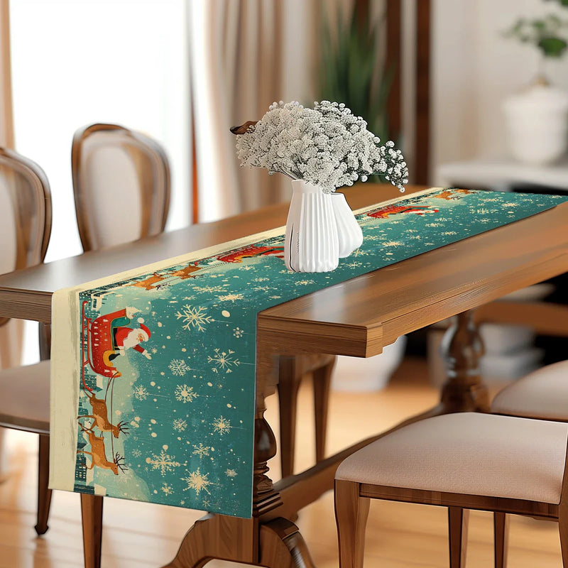 Axyaa Christmas Santa Table Runner - Washable Dining Cloth for Home Decoration