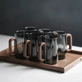 Axyaa 360ml High Borosilicate Glass Tea Cups with Wooden Handles, Set of 6