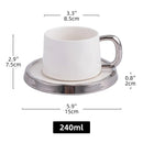 Axyaa Silver-Rimmed Ceramic Cup and Saucer Set - Luxury Water Cup, Flower Cup