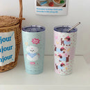 Axyaa Kawaii Puppy Stainless Steel Thermal Tumbler with Straw, 550ml
