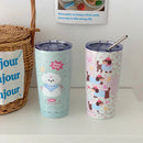 Axyaa Kawaii Puppy 550ml Stainless Steel Thermal Tumbler with Straw, Cute Tea Coffee Mug