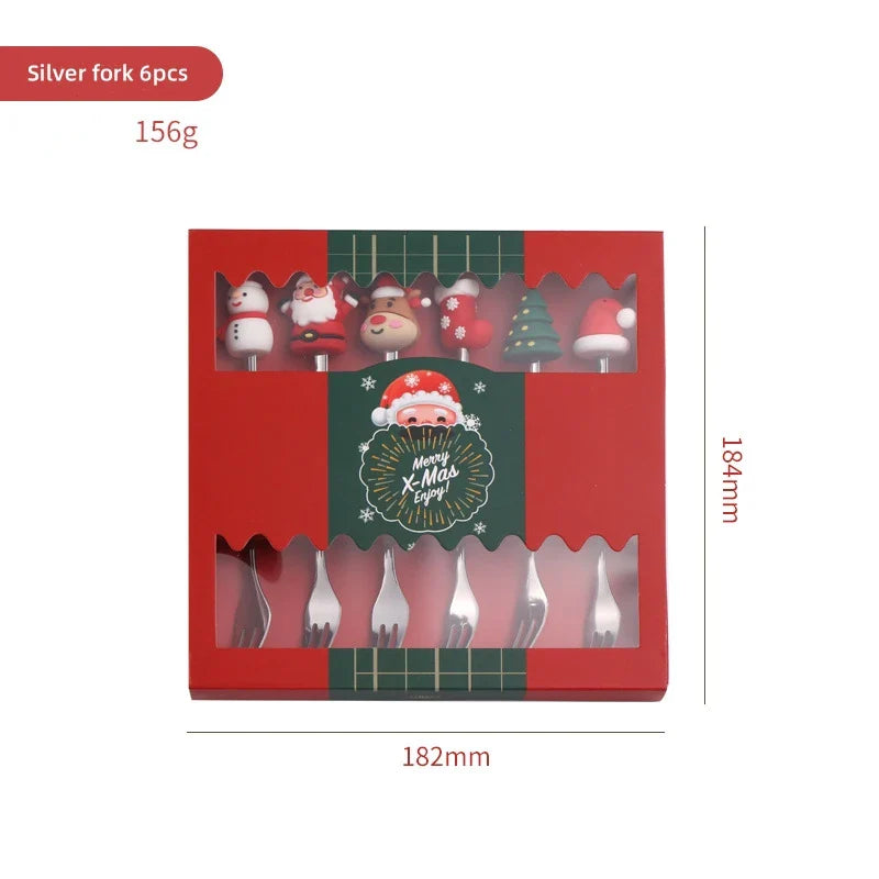 Axyaa Christmas Cutlery Set: Spoon, Fork, Elk Tree Decoration, Dessert Scoop