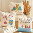 Axyaa Easter Bunny Cushion Cover - Cozy Embroidered Canvas Pillow for Living Room