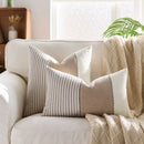 Cream Tan Two Tone Striped Pillow Cover for Home Sofa Couch Living Room by Axyaa