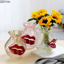 Axyaa Flaming Red Lips Glass Vase: Creative Floral Arrangement for Room Aesthetic
