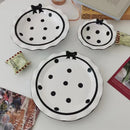 Axya Polka Dot Ceramic Tableware Set, Cute Bow Design, Nordic Style Dinner Plate & Rice Bowl