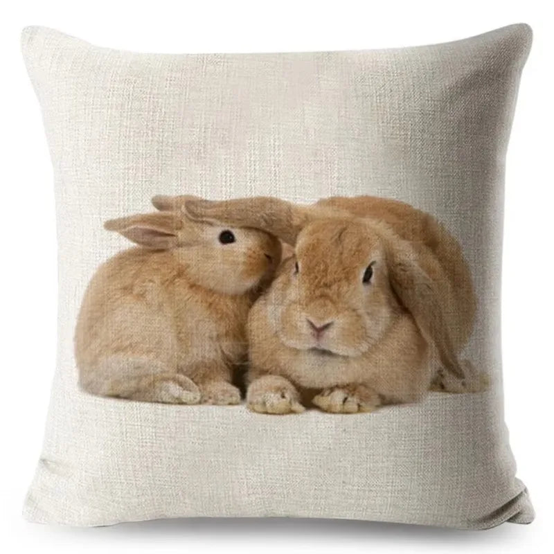 Axyaa Bunny Linen Cushion Cover - Cute Rabbit Throw Pillowcase - Home Decor