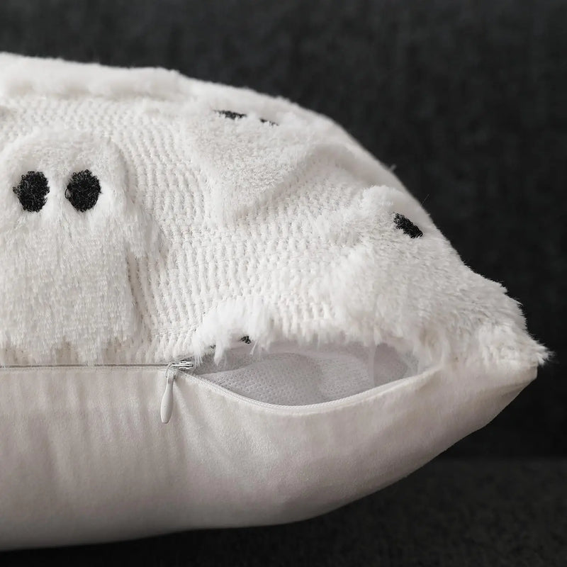 Axyaa White Ghost Faux Fur Christmas Pillow Covers 18x18 Inch