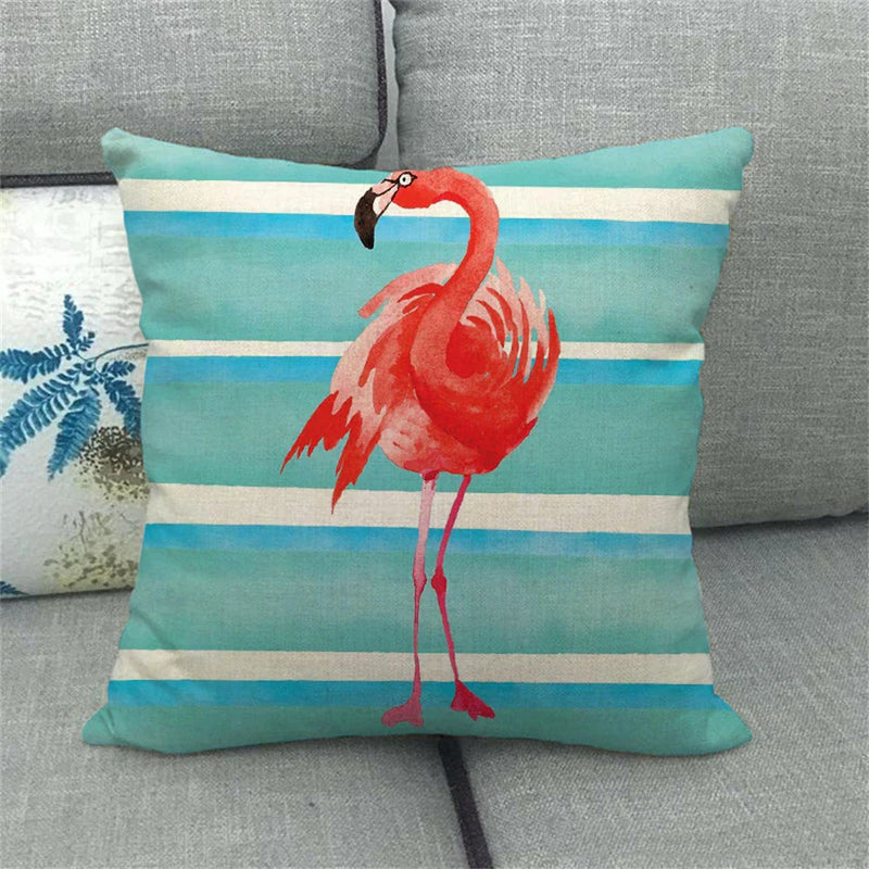 Flamingo Striped Animal Pillow Case for Living Room Sofa by Axyaa