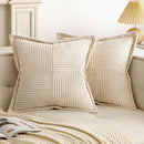 Axyaa Corduroy Boho Striped 18x18 Inch Throw Pillow Covers for Couch Sofa