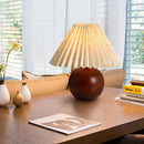 Axyaa Vintage Wooden Table Lamp Nordic Pleated Bedroom Bedside Desk Reading Light