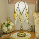 Axyaa Tassel French Floor Lamp Retro Green Patterned Fabric Lampshade Princess Bedroom