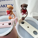 Axyaa Heart Bear Silicone Straw Caps for Stanley Cups - 10mm Straw Toppers