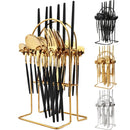 Axyaa 24-Piece Stainless Steel Cutlery Set for 6 - Black Gold Silverware