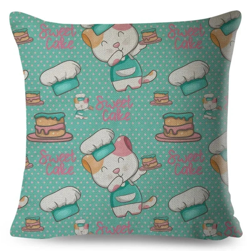 Axyaa Cat Cushion Cover: Decorative Linen Pillow for Home, Sofa, Children's Room