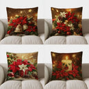 Axyaa Christmas Poinsettias Bells Candle Pillow Cover Pattern Cushion Cover Sofa Bedroom Car
