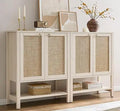 Axyaa 5 Tier Rattan Entry Shoe Organizer Cabinet with Shelves & Doors