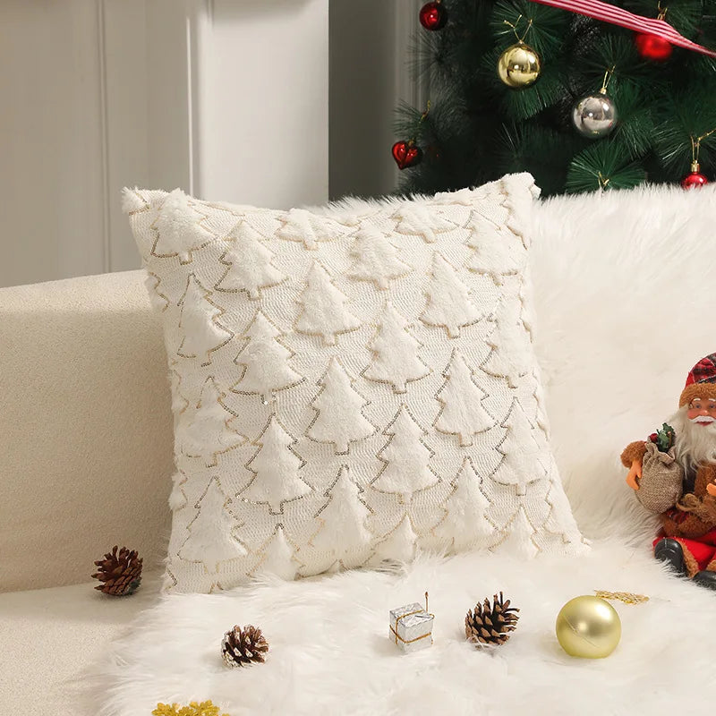 Axyaa Shaggy Pine Christmas Throw Pillow Case for Festive Home Decor