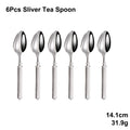 Axyaa Gold Cutlery Set Stainless Steel Mirror Sliver Fork Spoon Western Double Sided Pattern