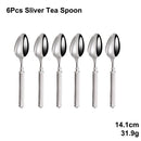 Axyaa Gold Cutlery Set Stainless Steel Mirror Sliver Fork Spoon Western Double Sided Pattern