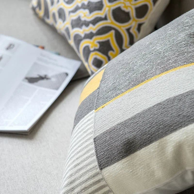 Geometric Embroidered Pillow Cover 45x45cm for Living Room by Axyaa