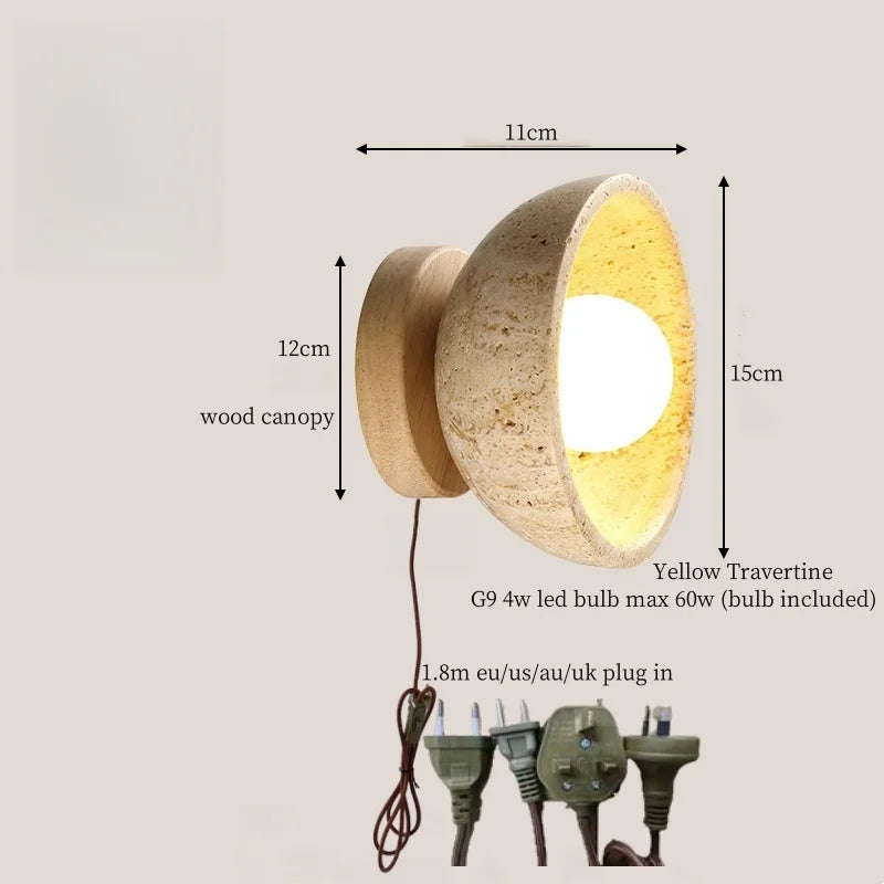 Axyaa Wabi Sabi LED Wall Lights Wood Yellow Travertine Bedside Lamps