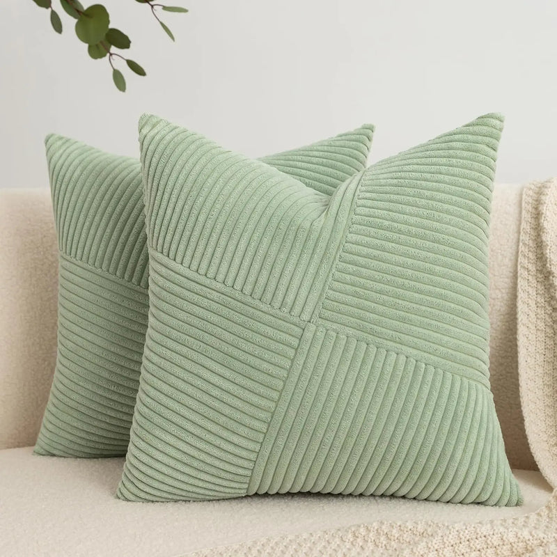 Beige Corduroy Striped Throw Pillow Covers 18x18 Inch for Couch, Axyaa Brand