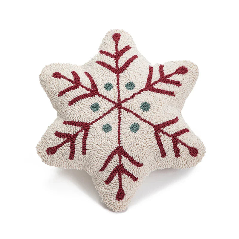 Axyaa Christmas Cushion Cover Snowflake Tree Green Red Checked Tassels