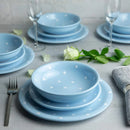 Axyaa 12-Piece Light Blue Polka Dot Ceramic Dinnerware Set - Service for 4