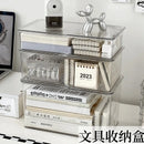 Acrylic Desk Stationery Organizer by Axyaa: Clear Desktop Storage Box for School Supplies