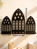 Gothic Wooden Arch Wall Decor Set by Axyaa - Rustic Spooky Home Accents