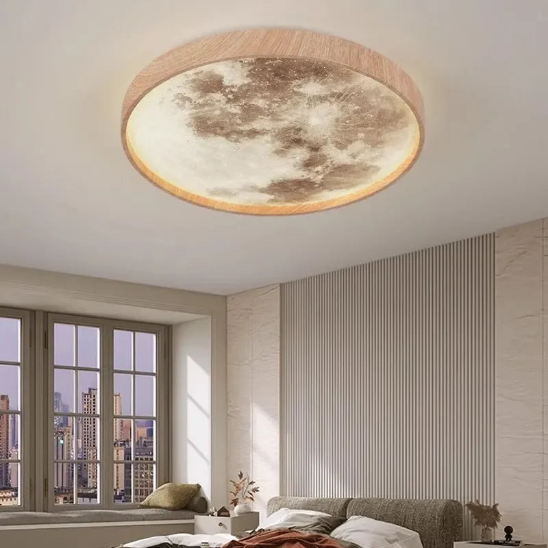 LED Moon Walnut Ceiling Light 26/34CM by Axyaa for Bedroom Living Room Home Decor