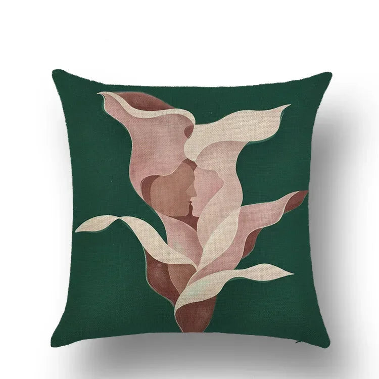 Abstract Portrait Painting Linen Sofa Pillow Case Set by Axyaa Art Decor