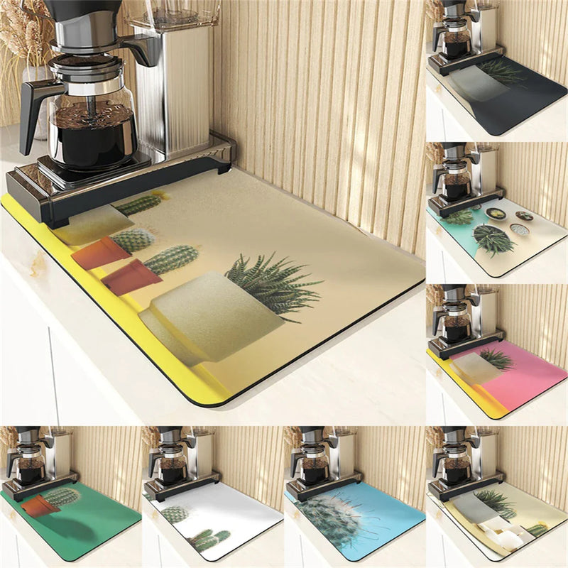 Axyaa Cactus Silicone Coasters Set for Kitchen Table - Absorbent Drying Mat