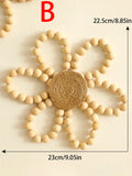 Axyaa Wooden Beads Flower Hanging Wreath: Boho Wall Decor, Farmhouse Garland