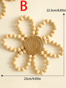 Axyaa Wooden Beads Flower Hanging Wreath: Boho Wall Decor, Farmhouse Garland