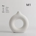 Axyaa Circular Hollow Vase: Donuts Ceramic Flower Vase for Home & Office Decor