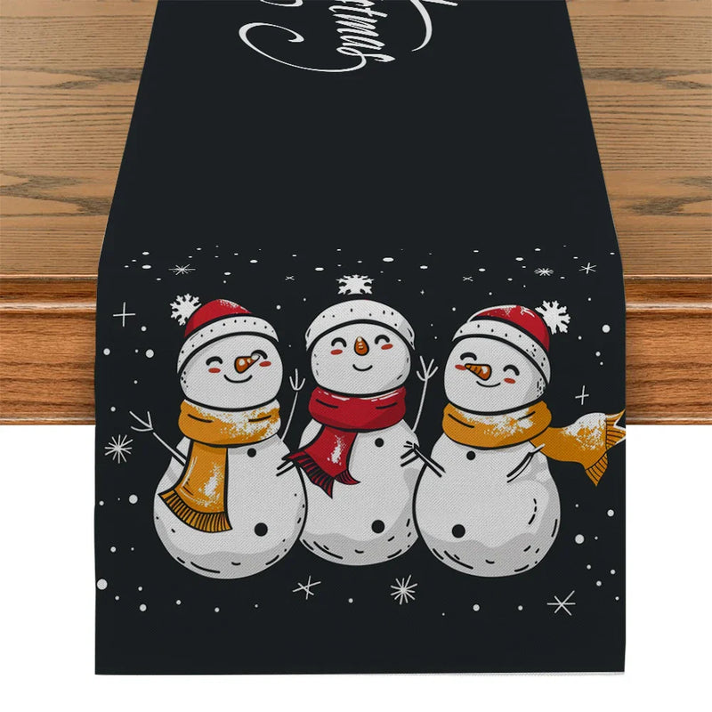 Axyaa Christmas Snowmen Snowflakes Table Runner for Kitchen and Holiday Party